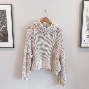 Free People My Only Sunshine Chunky Knit Mock Neck Sqeater Oatmeal Beige Size L